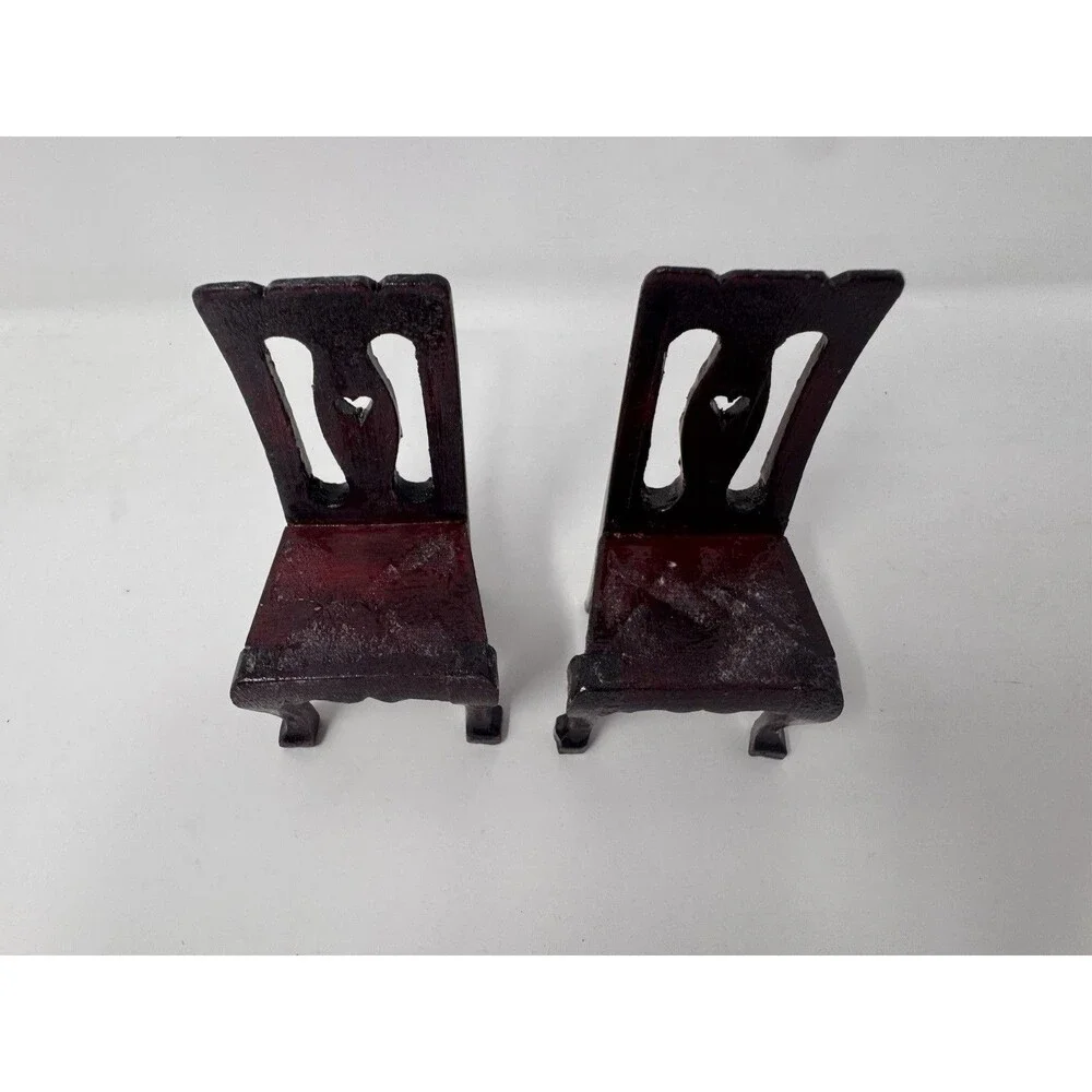 Vintage Dollhouse Wood Furniture Lot Tall Display Cabinet Chairs Hutch